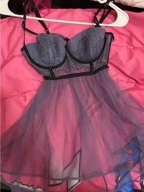 Sheer Lace Babydoll Nightdress in Dusty Purple - lingerie Size 34B